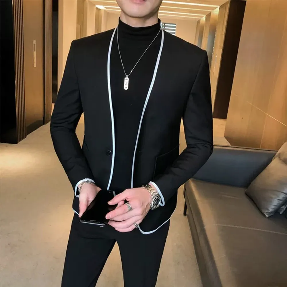 2022 Costume Homme Black Wedding Tuxedo Pant Terno Slim Fit One Button Groom Wear Formal Party Prom Men Suit Handsome Blazer