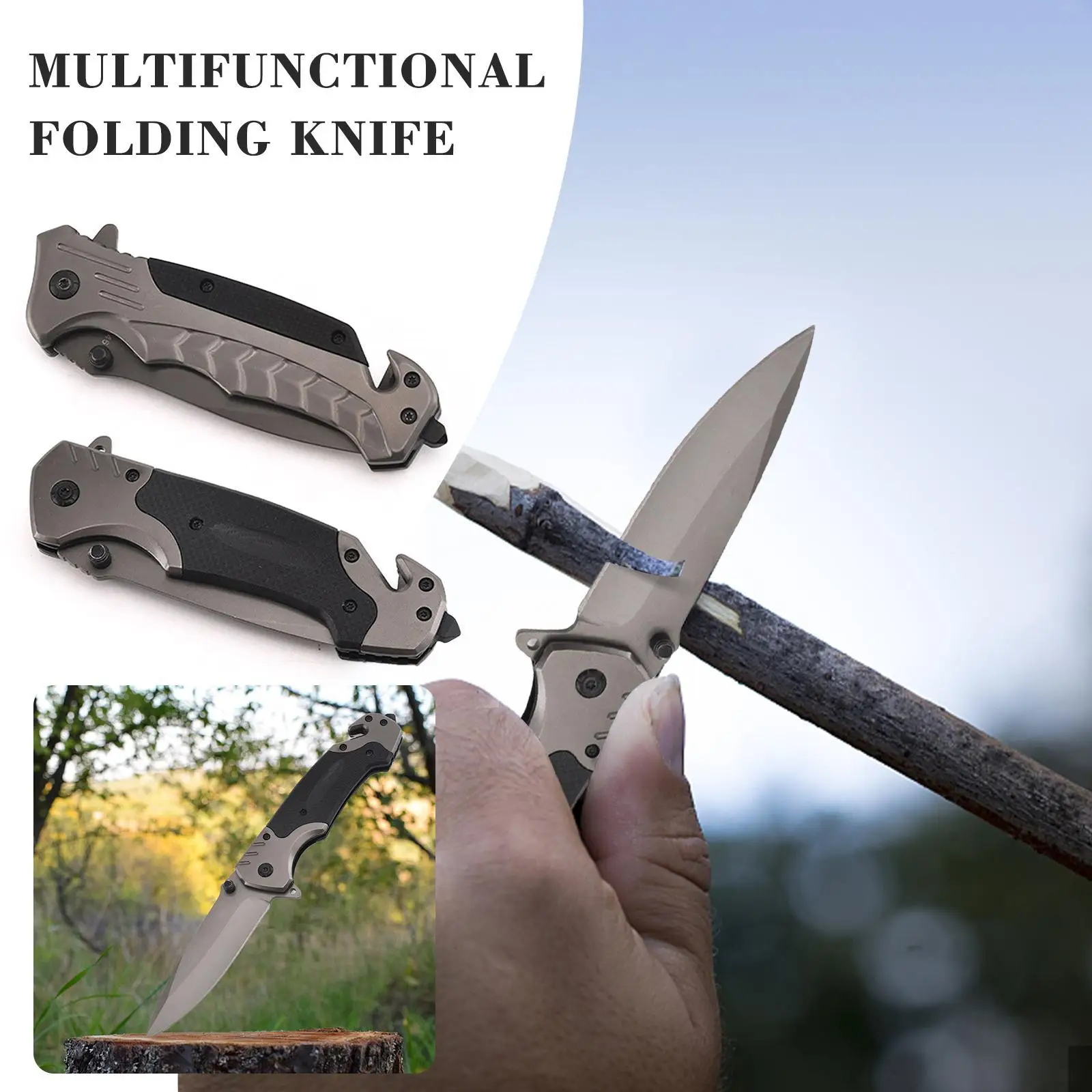

220mm Folding Knife with Steel Handle Outdoor Camping Tactical Self-Defense Hunt Fruit Knife FA18 Sabre Multifunction Hand Tools