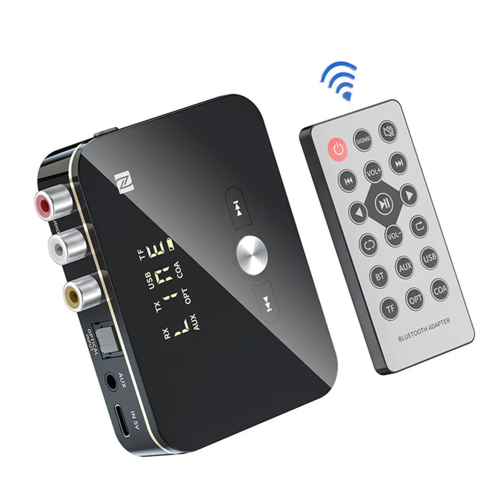 

3.5mm AUX+RCA Multi-functional LED Display NFC Bluetooth 5.0 Transmitter Receiver Auto Remote Control Audio Adapter