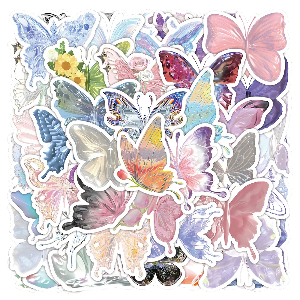 

10/30/63PCS Shining Butterfly Silver Cartoon Stickers DIY Motorcycle Travel Luggage Skateboard Cute Animal Decal Sticker Toy