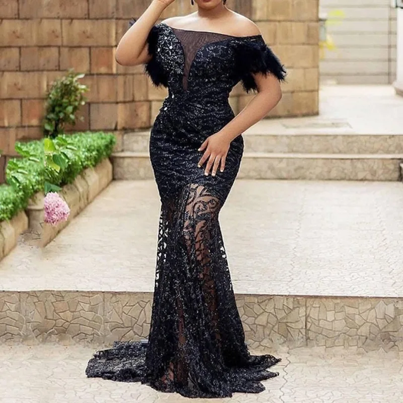 Plus Size Evening Sequin Dress Mesh See Through Clothing Female Luxury Elegant Robe 2023 Summer Women Trendy Party New In Dress