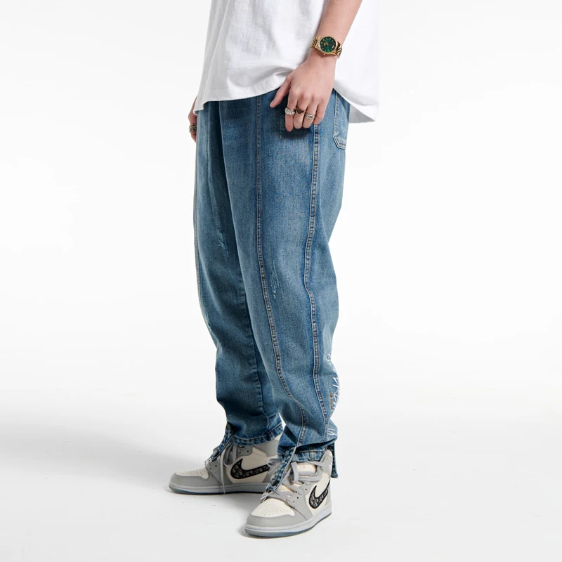 Jeans Men 'S Spring And Autumn New Loose All-Match Ankle-Tied Harem Pants Men 'S Pants Embroidery