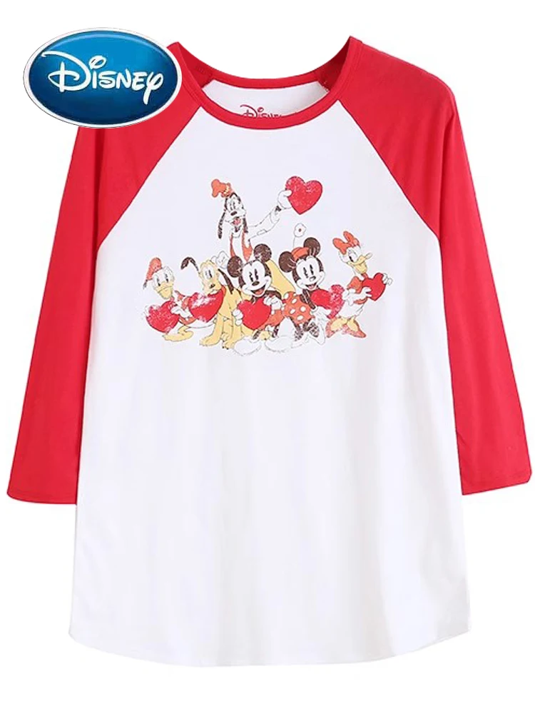 

Disney Friends Fashion Minnie Mickey Mouse Donald Daisy Duck Cartoon Print T-Shirt Women O-Neck Pullover Tee Long Sleeve Top