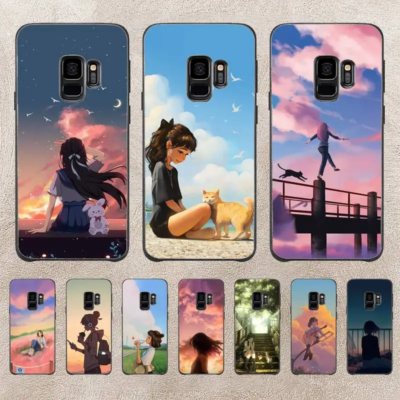 

Cartoon Scenery Girl Phone Case For Samsung Galaxy A51 A50 A71 A21s A31 A41 A10 A20 A70 A30 A22 A02s A13 A53 5G Cover Coque