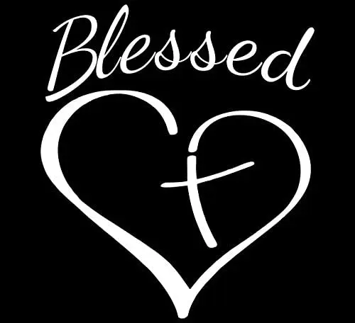 Blessed Cross and Heart Christian Decal Vinyl Sticker|Cars Trucks Vans Walls Laptop| White 13.75*11cm