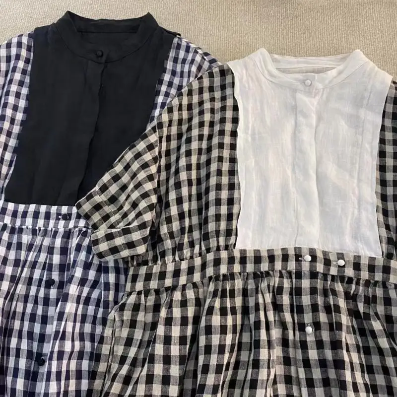 

Летние женские Ультра свободные фотообои в японском стиле девушки Мори винтажные клетчатые лоскутные удобные льняные платья-рубашки с вод...