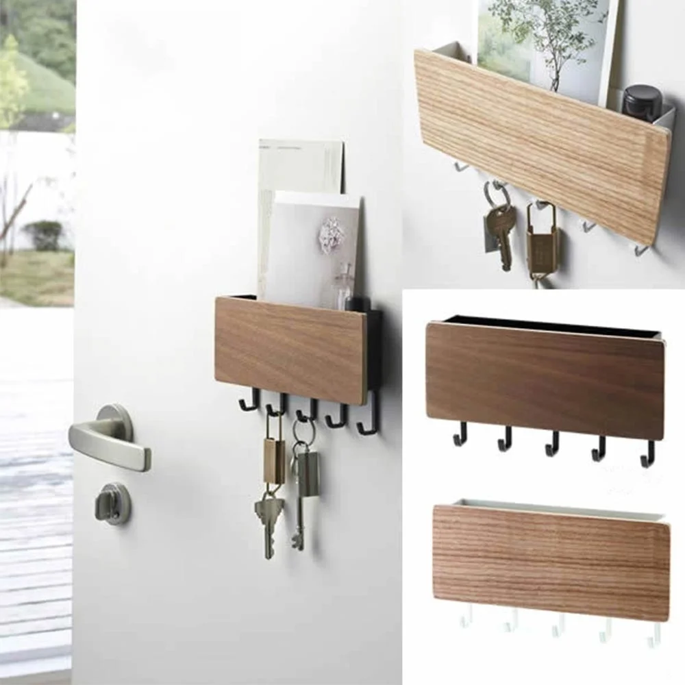 

Wall-hung Type Wooden Wall Shelf Sundries Storage Box Hanger Organizer Key Rack Wall Hook