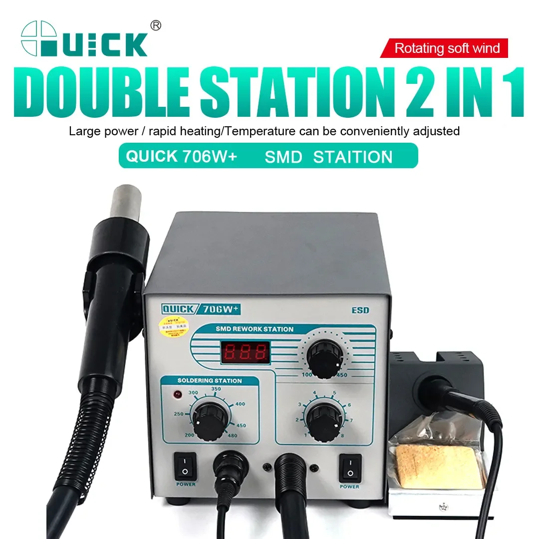 

NEW 2023 QUICK 706W+ 580W Digital SMD BGA Rework Station Hot Air Gun Solder Iron 2 IN1 Solder Station For Phone Repair Welding T