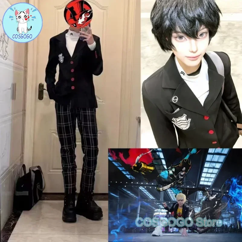 COSGOGO [На складе] Persona 5 Касуми Йошизава Косплей Костюм Школьный значок JK Униформа
