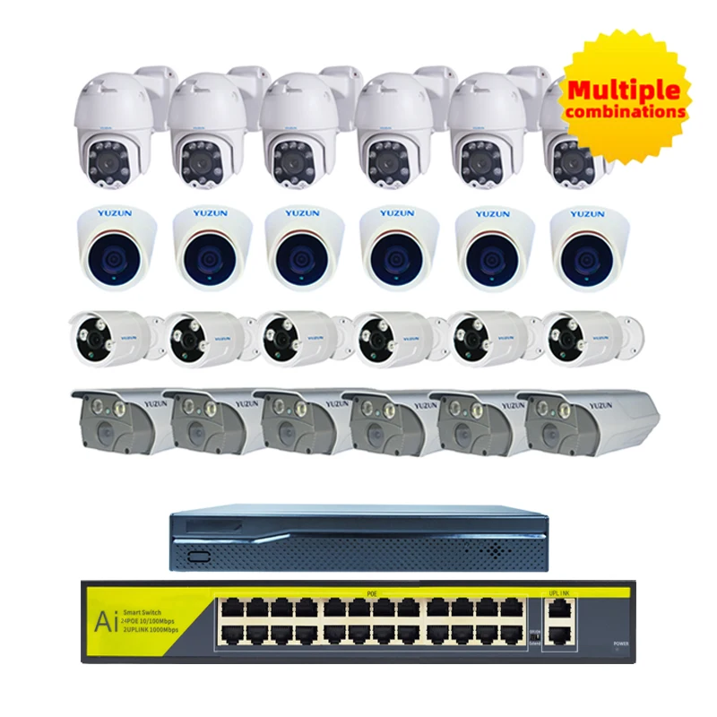 

POE Camera Outdoor 24 channel 1080P 4MP 4K POE IP Cameras Accessories 360 PTZ Humanoid Recognition Alarm With Audio Monitoring