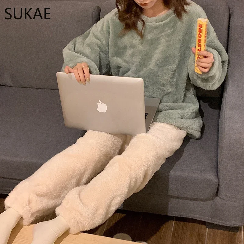 Новинка 2023 года зимний теплый женский пижамный комплект SUKAE однотонные пижамы в