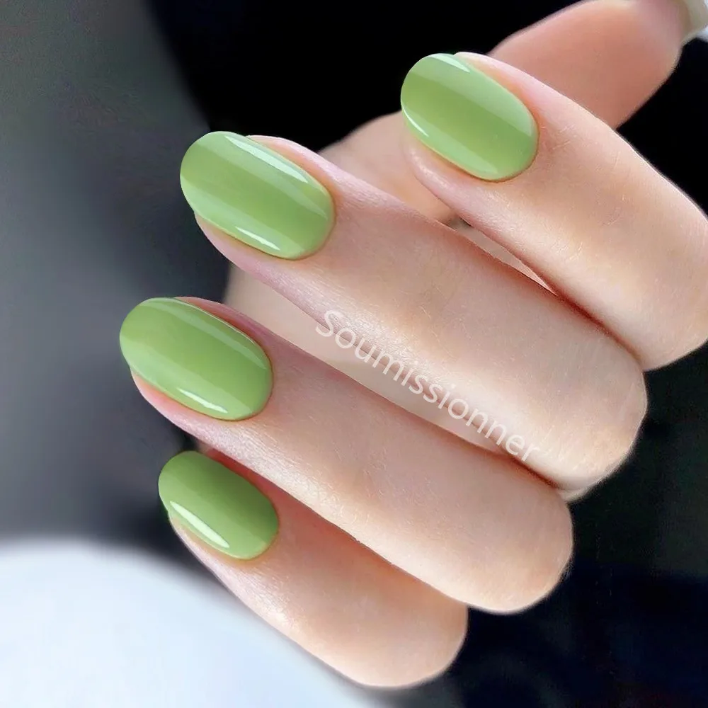 

24Pcs Avocado Green Press On Fake Nails For Design Short False Nails Artificial DIY Full Cover Finger Tip Manicure Tool