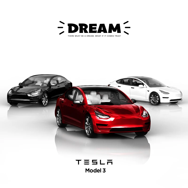 

TM 1:64 Dream Tesla Model3 Коллекционная серия, металлическая литая модель гоночного автомобиля, детские игрушки