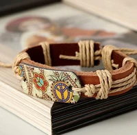 the new fashion bracelet contracted hemp rope woven leather joker bracelet retro couple bracelet