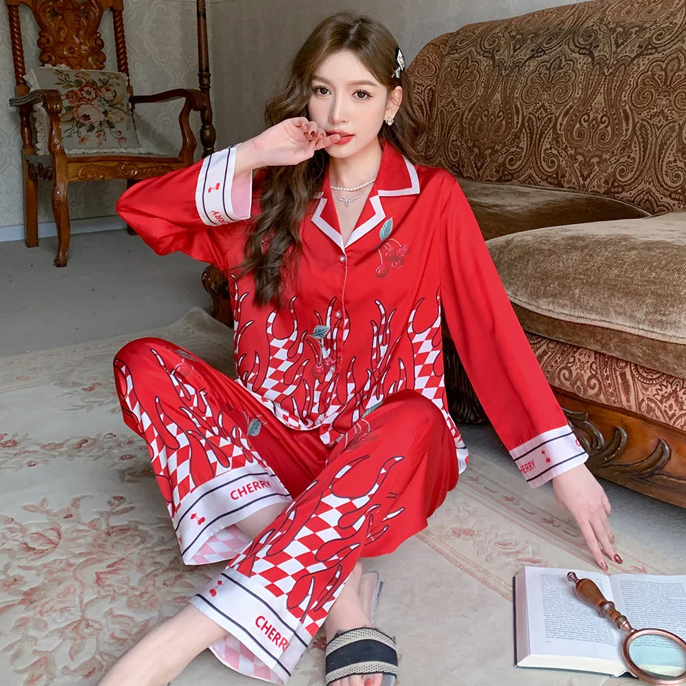 New pajama women's ice silk years of homewear set  женское бельё  pajamas for women