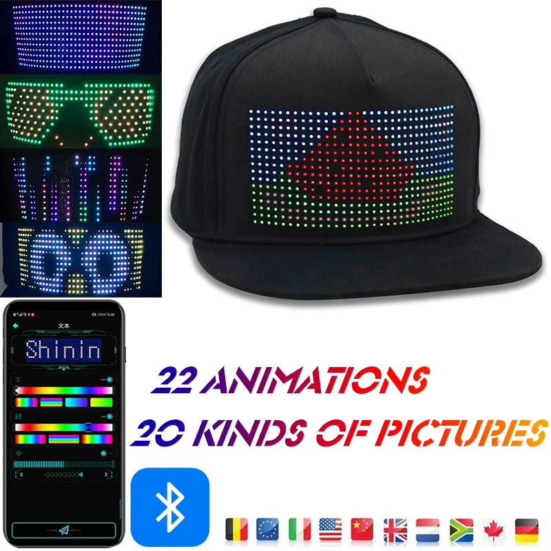 Bluetooth LED Hip Hop Cap Customized Hat Mobile APP Control Editing LED Display Hat for Festival Party Club Christmas Halloween