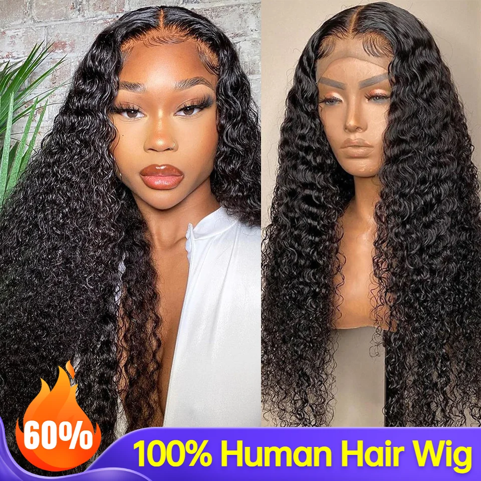 4x4 Kinky Curly Lace Closure Human Hair Wig Brazilian Remy 180% Curly Wave Wigs for Black Women Transparent Lace Front Wigs