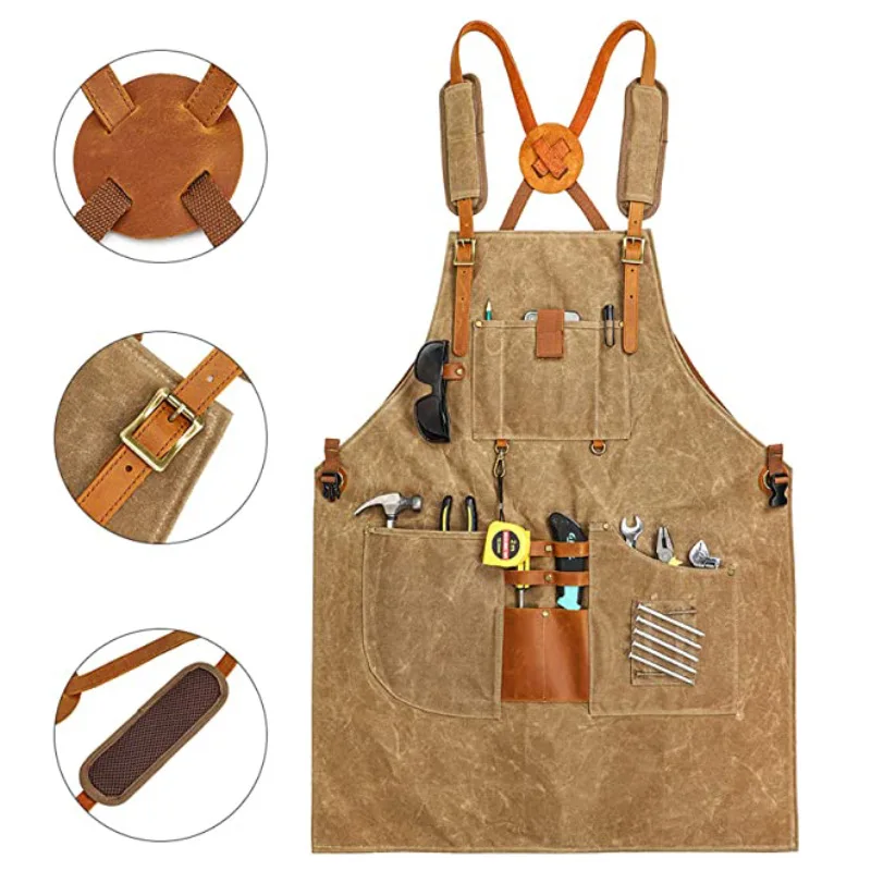 

Thick Canvas Apron Multi-functional Pocket Hairdresser Woodworking Overalls Kitchen Repair Cleaning Tools Apron