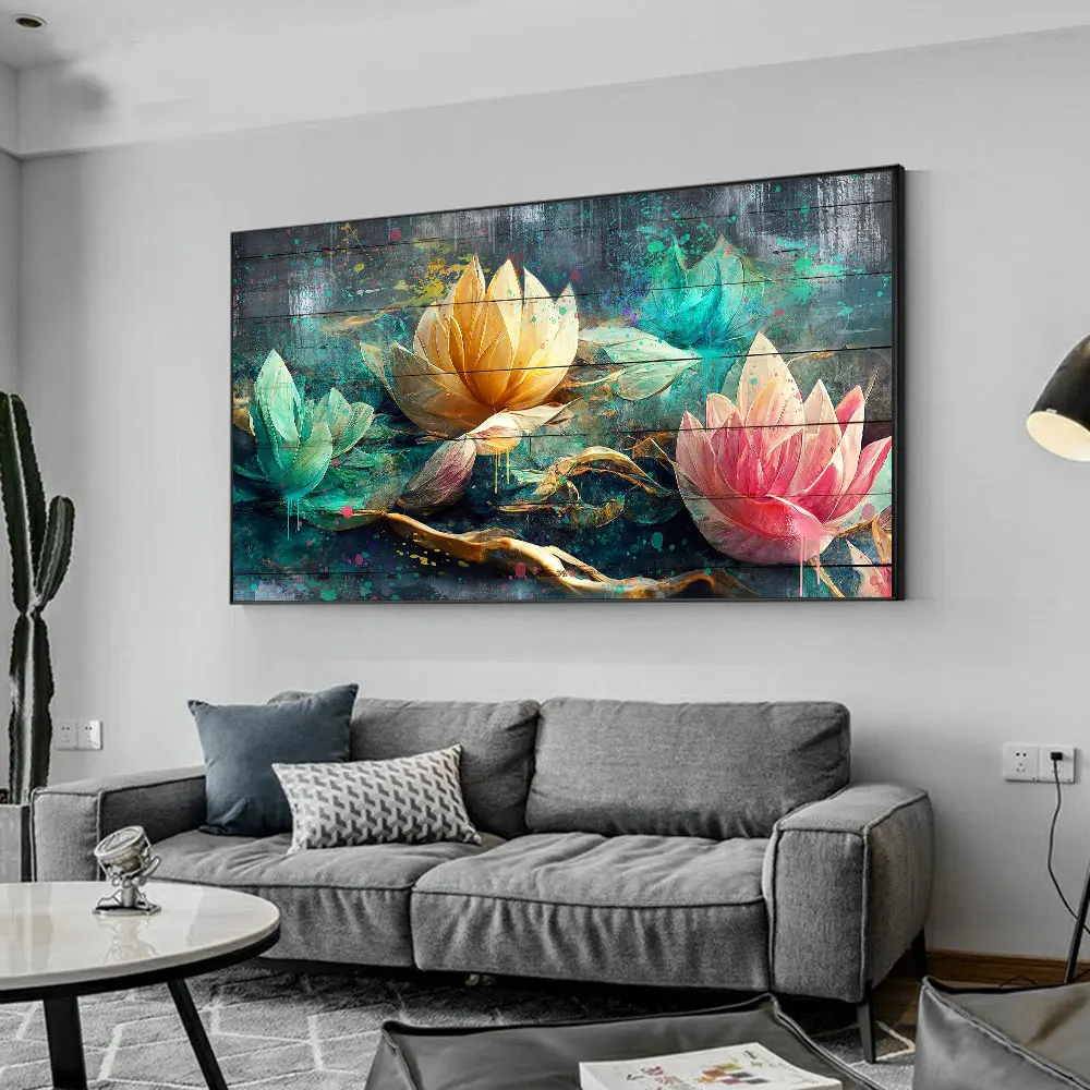 

Lotus Flower Canvas Paintings Graffiti Artwork Retro Pictures Poster And Print Pattern Wall Art For Living Room Home Decoration