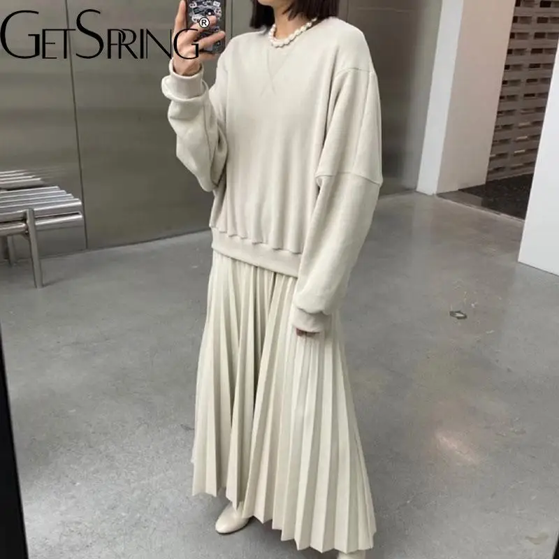 

Getspring женское платье пэчворк Асимметричные плиссированные платья с капюшоном с длинными рукавами свободные для отдыха осенние и зимние дли...