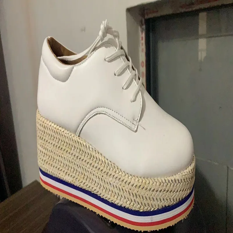 Vulcanize Shoes Women Sneakers Ladies Solid Color Wedge Thick Shoes Round Toe Lace-Up Comfortable Platform Sneakers 2021 Fashion