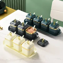 3/4 Pcs Spice Jars Set Jars for Spices Jars for Salt Shaker and Pepper Shaker Sugar Bowl with Tray Kitchen Gadget Sets