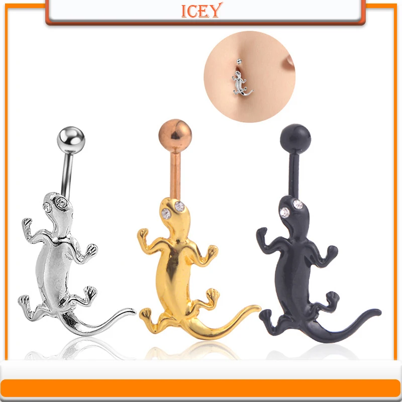 

1pc gecko belly ring Stainless steel navel stud crystal belly navel jewelry rhinestones belly button ring alloy navel piercing