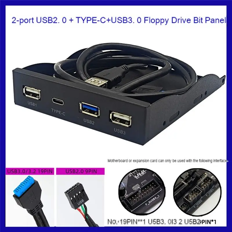 Фото USB3.2 GEN1 TYPE-C Панель для флоппи-дискового привода, 3,5-дюймовый HUB, 19-контактный разъем для порта C, реверсивное подключение, 5 Гбит/с, прочный, простая установка, удобный в использовании-A31 №2