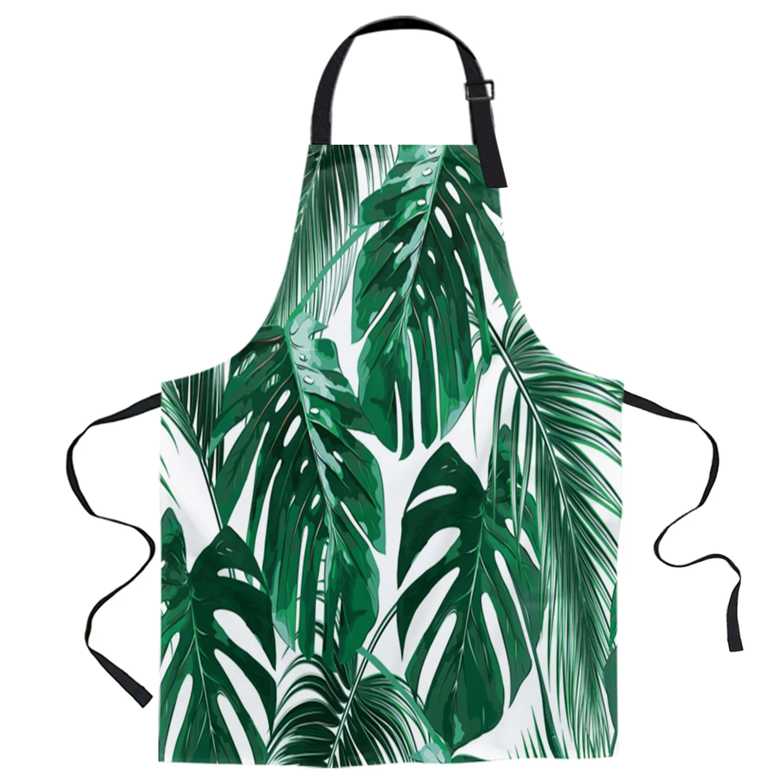 

Tropical Leaves Watercolor Design Adjustable Canvas Kitchen Coffee Apron Ladies Couple Cooking Dining