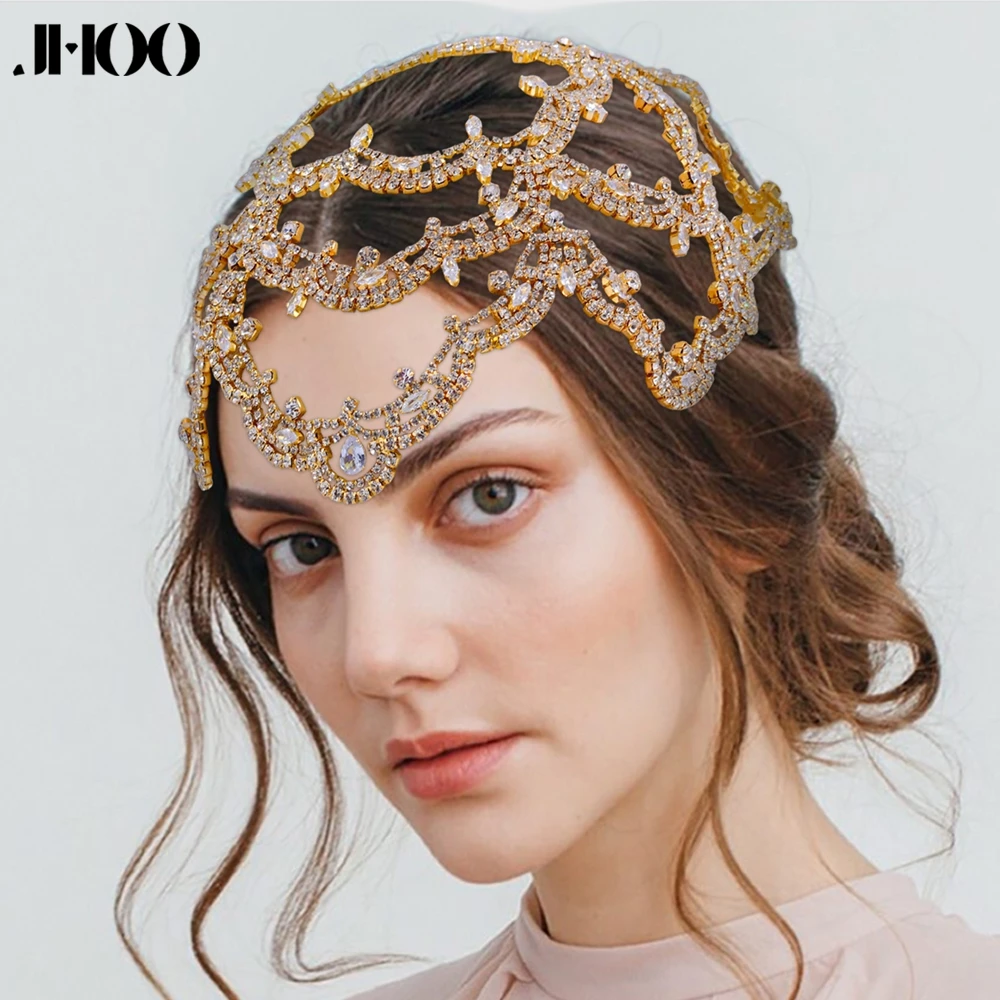 

JHOO Bridal Headpiece Rhinestone Women Headband Flower Shape Headwear Wedding Hair Accessories Pageant Bride Headdress HP480