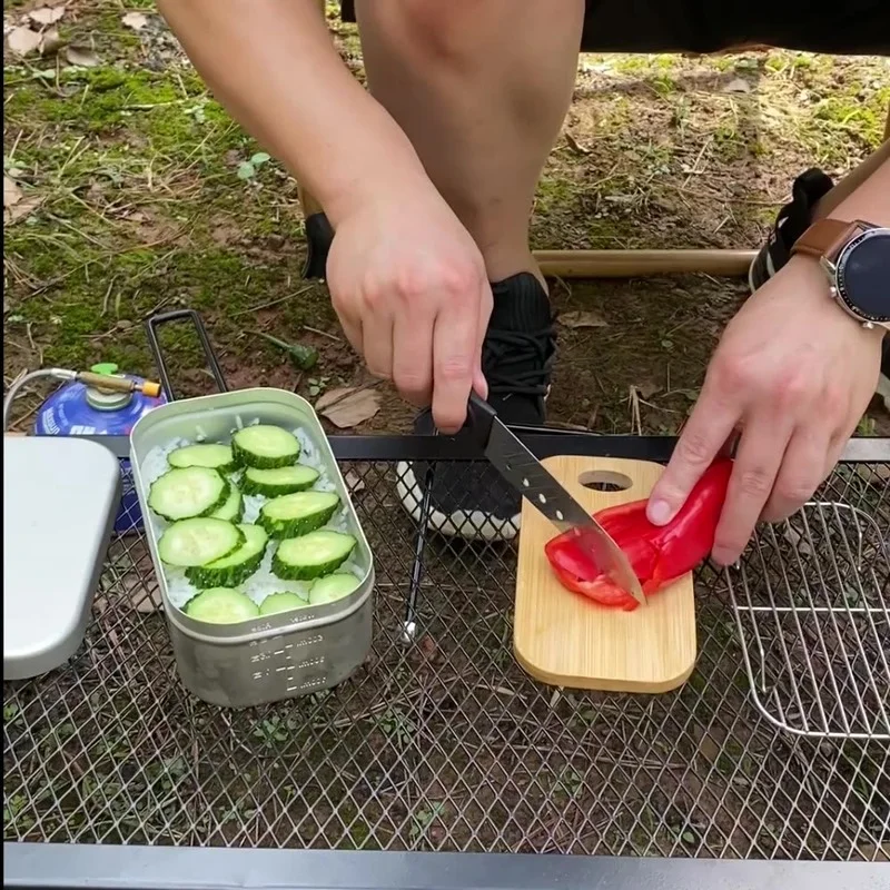 

800ml Outdoor Japanese Aluminum Lunch Box with Folding Handle Portable Travel Picnic Camping Cooking Steamed Bento Boxes Salad