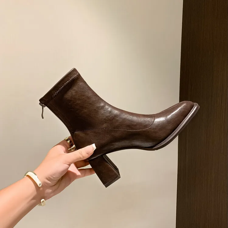 Обувь Женские ботинки Сапоги на высоком каблуке с молнией сзади Сапоги-женская