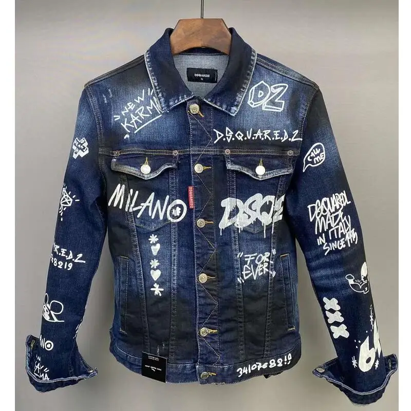 

DSQUARED2 Punk Motorcycle Casual Denim Lapel Jacket Men's X39