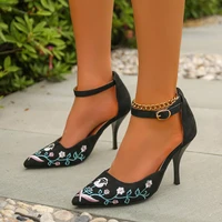 womens high heels sandals support hook and loop fashion women embroidery flowers comfortable buckle strap thin high heels shoes