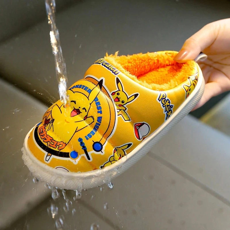 Зимние домашние тапочки для мальчиков и девочек с изображением покемона Пикачу