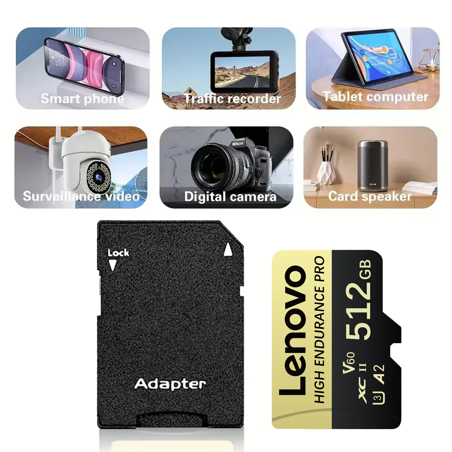 Фото Карта памяти Lenovo HIGH ENDURANCE 128 ГБ 512 ГБ, высокоскоростная, для видео 4K Full HD, Micro SD карта для камеры Insta360, дрона, смартфона. №5