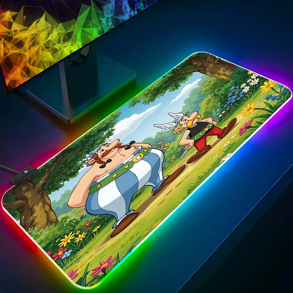 Фото Аниме-коврик для мыши RGB AsterixS & O-ObelixS для ПК-геймеров, светящийся LED коврик для мыши, резиновый игровой компьютерный коврик для мыши №5