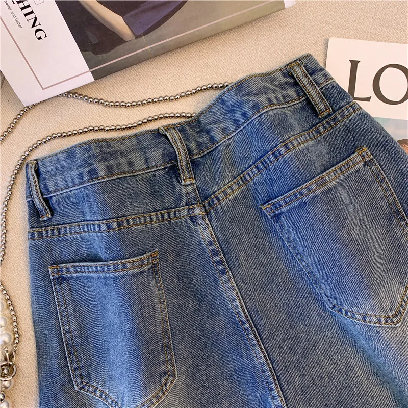 Casual Large Size Culotte For Women's Clothing 2023 Spring Summer New Fashion Slim Short Denim Shorts Skirts Black Blue AC424