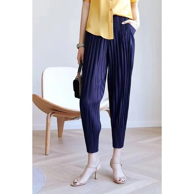 Женские плиссированные брюки Miyake повседневные свободные однотонные большой