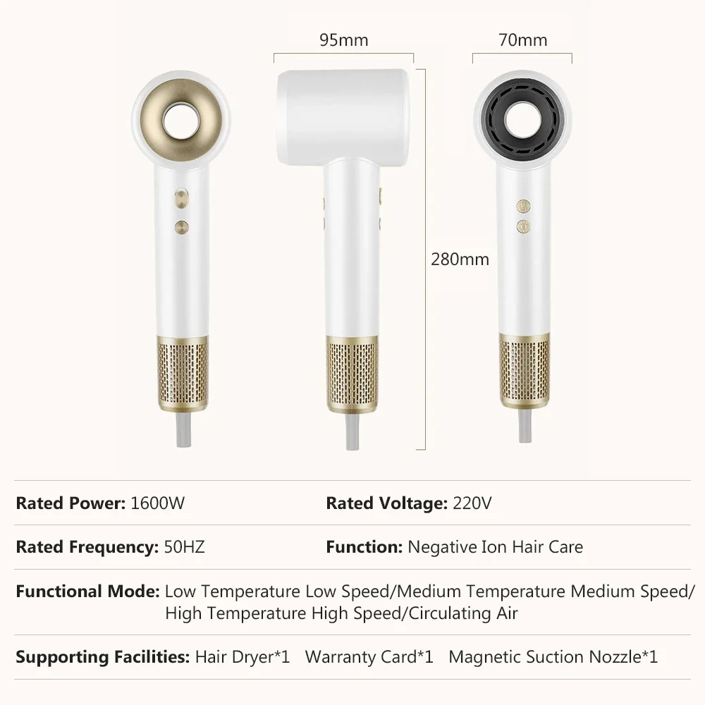 Высокоскоростной фен для волос 1600 Вт с отрицательными ионами