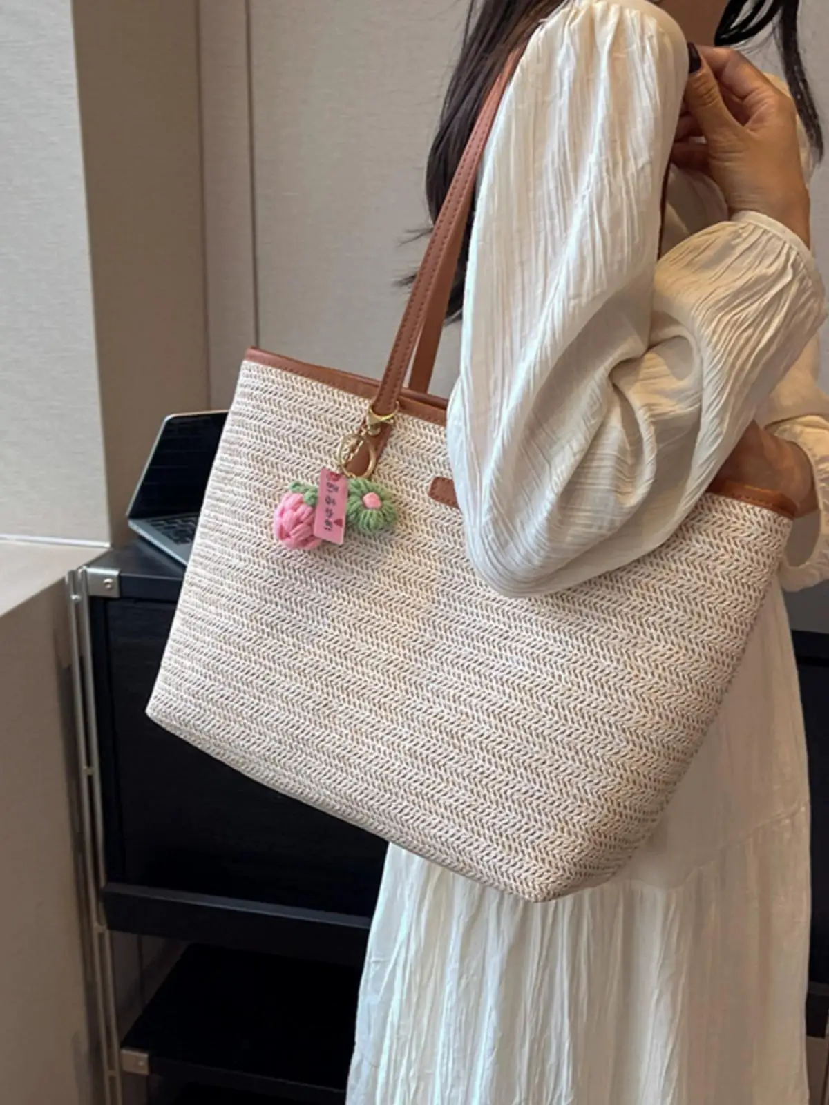 

Large Capacity Straw Woven Tote Shoulder Bags For Women 2023 Summer New High-quality Handbag Travel Messenger Bag