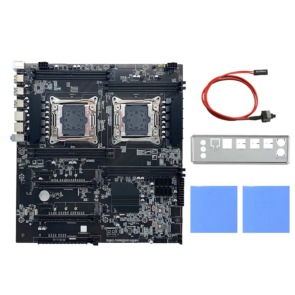 

X99 Dual-Socket Mining Motherboard with 2XThermal Pad+Switch Cable+Bezel LGA2011-3 Dual CPU DDR4 ECC RAM Slot 8XSATA2.0