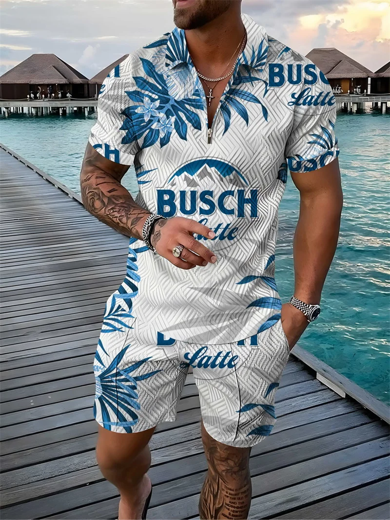 

Мужской спортивный костюм из двух предметов, футболка-поло с 3D рисунком, футболка с коротким рукавом и шорты, модная мужская одежда, рубашка-поло на молнии