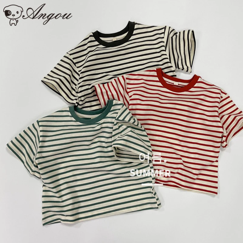 

Summer Children Baby Boys Girls Striped T-shirt Children Short Sleeves Tops Korean Style Children Girls Kids Casual Clothes 1-6Y