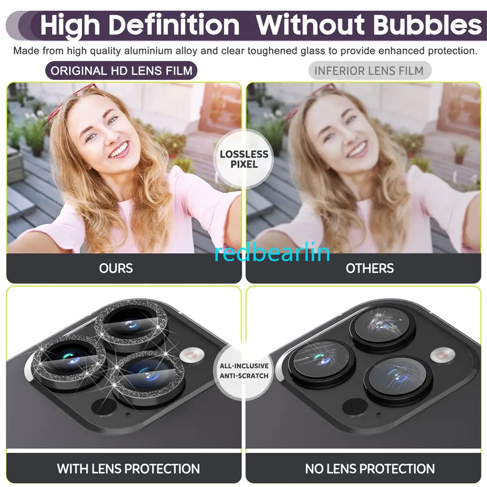 200pcs Luxury Glitter Diamond Camera Lens Protector For iPhone 11 12 13 14 pro Max Back Camera Glass Protector Sticker Cap