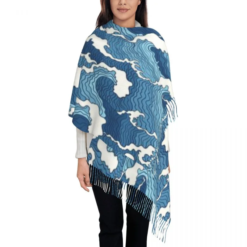

Custom Print Cool Waves Scarf Women Men Winter Warm Scarves Shawls Wraps