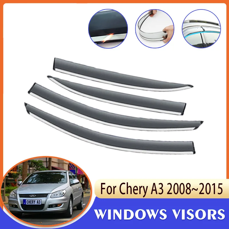Фото 4x оконный козырек для Chery A3 Apola J3 M11 2008 ~ 2015, защита от дождя, лобовое стекло, защита от дыма, дефлектор, аксессуары 2009 2010 2011 2012 №1