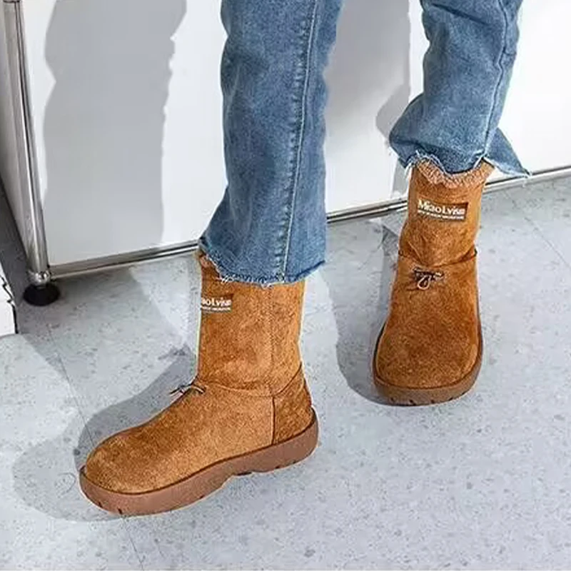 Зимние женские ботильоны на меху замшевая обувь плоской подошве и платформе