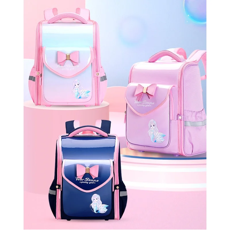 Girls Princess Bow-knot Mermaids Cartoon British Style Backpacks New Cute Children Sweet Fashion Students Large School Bags Hot