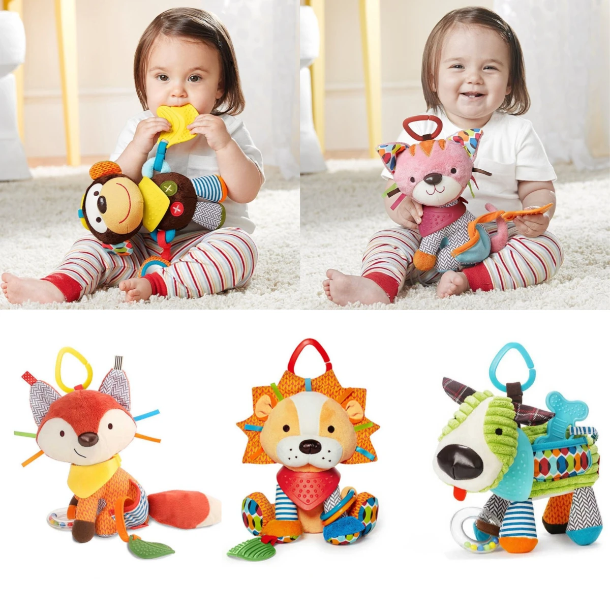 

Детская плюшевая игрушка-погремушка на коляску, подвесной кролик, обучающие игрушки для младенцев, мобиль с животными для кровати для детей 0-12 м, игрушки